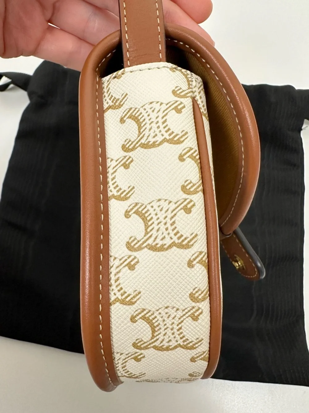 Celine Mini Besace in White Triomphe Canvas Calfskin Crossbody Bag - Picture 10 of 12